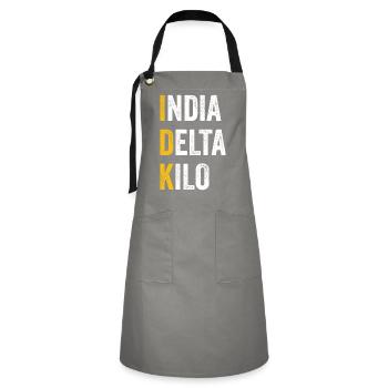 Computer-Chat India Delta Kilo - IDK - Kontrastschürze - Grau/Schwarz - Vorne - Zoe (177cm)