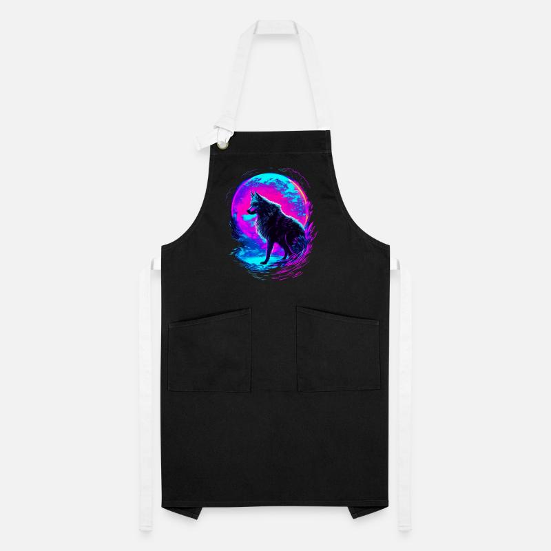Wolf Neon Moon Synthwave Kontrastschürze