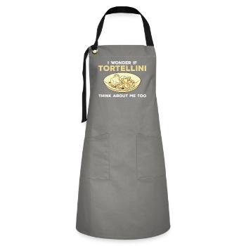 Lustiges Tortellini Shirt - Kontrastschürze - Grau/Schwarz - Vorne - Zoe (177cm)