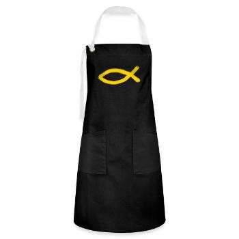 poisson Jésus jaune poisson Ichthys poisson - Tablier contrasté - noir/blanc - Devant - Zoe (177cm)