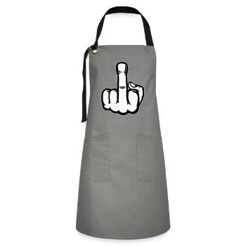 Mittelfinger Hand Symbol - Kontrastschürze - Grau/Schwarz - Vorne - Zoe (177cm)