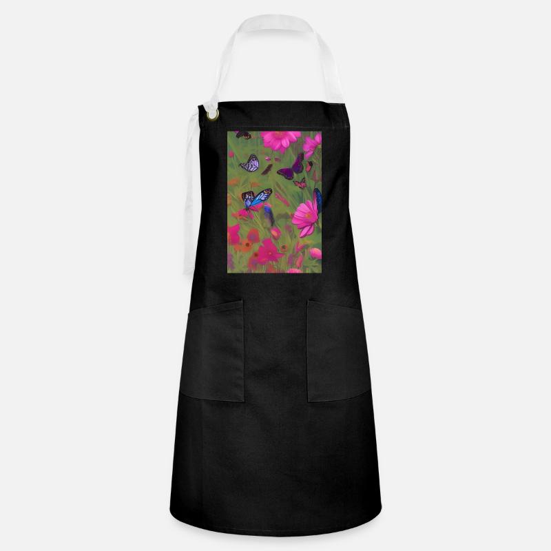 Flowers and Butterfly - Artisan Apron - black/white