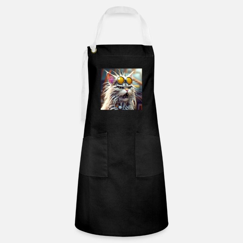 The crazy Cat - Artisan Apron - black/white