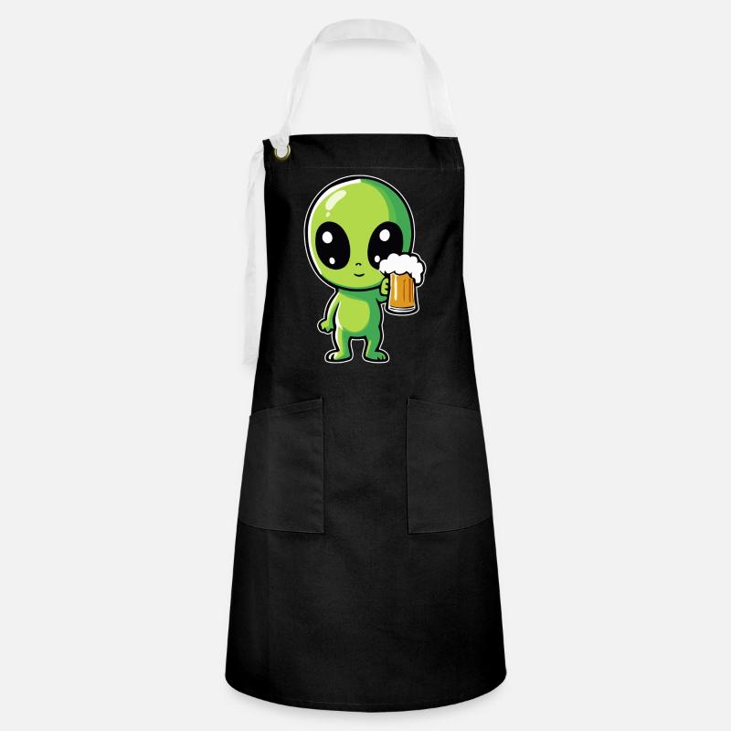 Alien avec de la bière - Tablier contrasté - noir/blanc