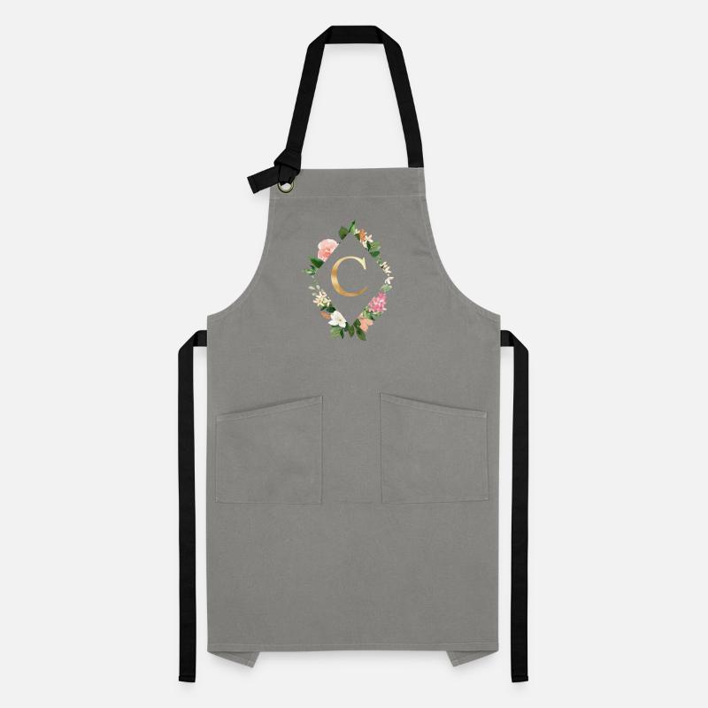 Fleurs Bouquet Boho Monogram C personnalisable Tablier contrasté