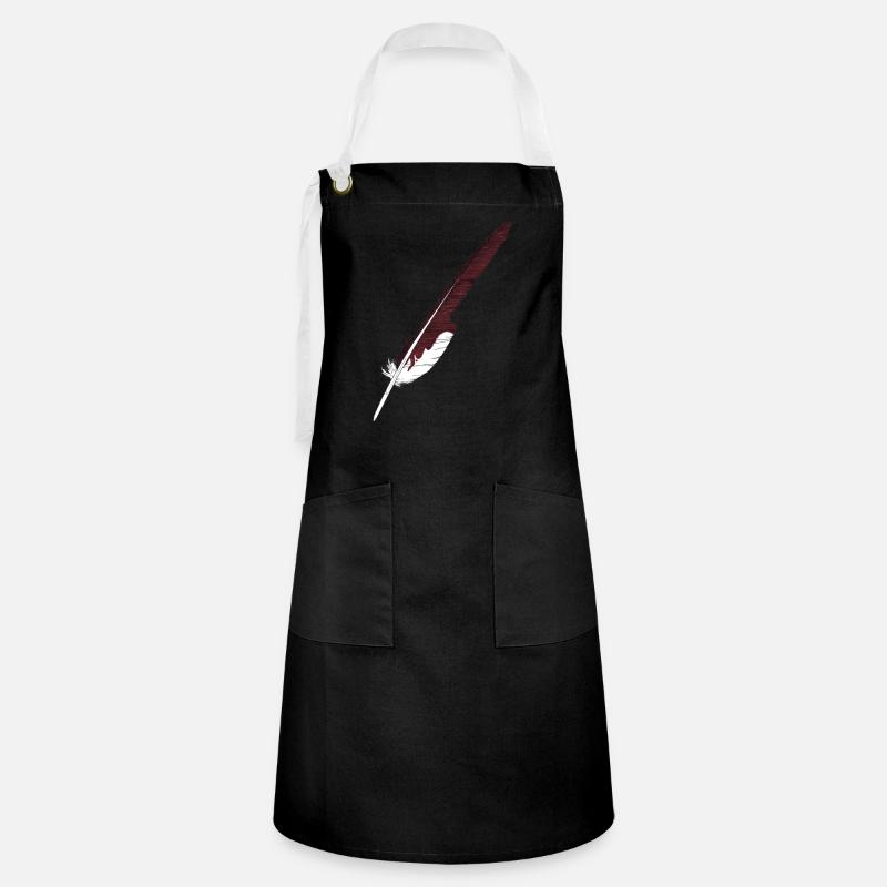 Large feather brown hand-drawn (red kite) - Artisan Apron - black/white