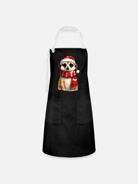 Erdmännchen zu Weihnachten - Kontrastschürze - Schwarz/Weiß