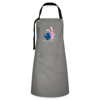 Elefant und Hase hüpfen - Kontrastschürze - Grau/Schwarz - Vorne - Zoe (177cm)