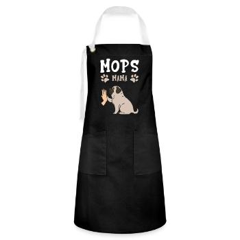 Mops Mama Hund Hundehalter Geschenk Frauchen Mops - Kontrastschürze - Schwarz/Weiß - Vorne - Zoe (177cm)
