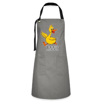 A cheerful little running duck - a race! - Artisan Apron - grey/black - Front - Zoe (177cm)