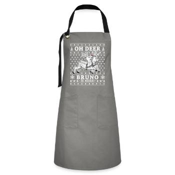 Oh Deer - Bruno is here Ugly Weihnachten - Kontrastschürze - Grau/Schwarz - Vorne - Zoe (177cm)
