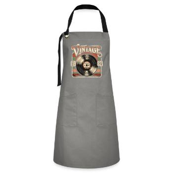 Retro Vinyl Vintage Legend 1962 Birthday - Artisan Apron - grey/black - Front - Zoe (177cm)