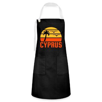 Cyprus (Halbsonne, Palme, zwei Vögel) - Kontrastschürze - Schwarz/Weiß - Vorne - Zoe (177cm)