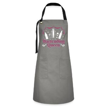 Bartending Queen - Kontrastschürze - Grau/Schwarz - Vorne - Zoe (177cm)