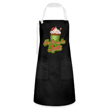 Weihnachten Kaffee ugly jumper Coffee Latte xmas - Kontrastschürze - Schwarz/Weiß - Vorne - Zoe (177cm)