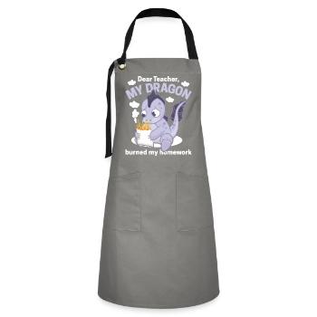 Dear Teacher, my dragon burned my homework - Artisan Apron - grey/black - Front - Zoe (177cm)