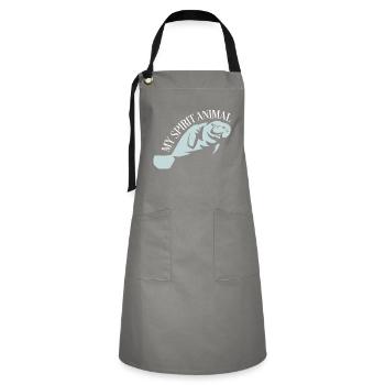 Ich liebe Manatee, Dugong - Kontrastschürze - Grau/Schwarz - Vorne - Zoe (177cm)