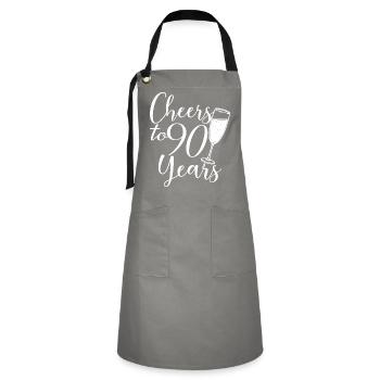 90. Geburtstag Frauen Ihr Geburtstagskind 90 Jahre alt - Kontrastschürze - Grau/Schwarz - Vorne - Zoe (177cm)