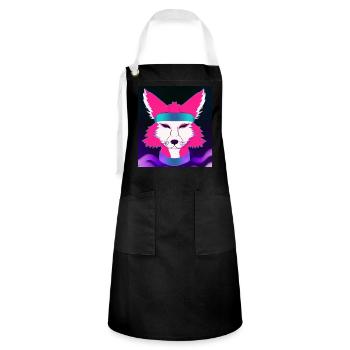 Kitsun Vaporwave Japanese Kami Vaporwave Kitsune - Artisan Apron - black/white - Front - Zoe (177cm)