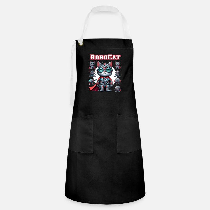 Robocat Robot Cat Funny Animals - Artisan Apron - black/white
