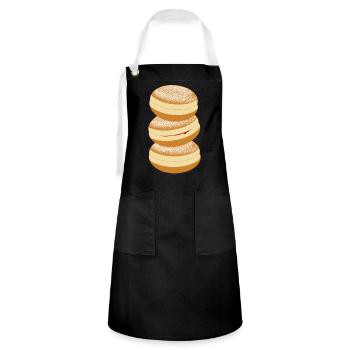 Drei Faschings Krapfen mit Puderzucker & Marmelade - Kontrastschürze - Schwarz/Weiß - Vorne - Zoe (177cm)