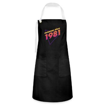 Retro - Genial seit 1981 - Kontrastschürze - Schwarz/Weiß - Vorne - Zoe (177cm)