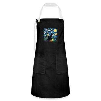 Artistic Starry Night with Cat – Van Gogh St - Artisan Apron - black/white - Front - Zoe (177cm)