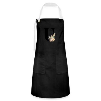 flowery letter U - Artisan Apron - black/white - Front - Zoe (177cm)