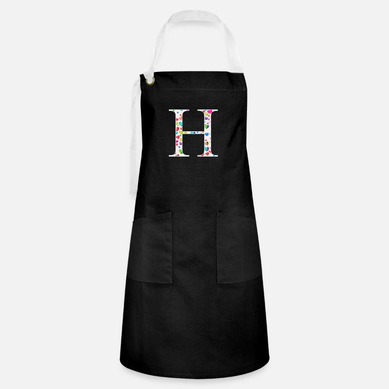 Customizable Monogram H Heart Pattern - Artisan Apron - black/white