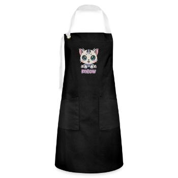 Adorable Anime Kitten with Big Blue Eyes - Artisan Apron - black/white - Front - Zoe (177cm)