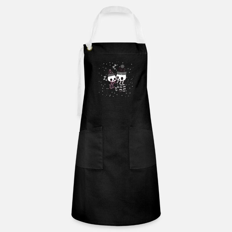 Two cute and cold skeletons cuddling - Artisan Apron - black/white