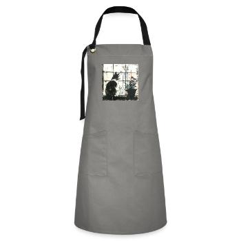 Graffiti Cat Flowerpot Window Street Art bw - Artisan Apron - grey/black - Front - Zoe (177cm)