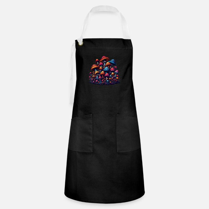 Psychedelic Mushroom Magic - Artisan Apron - black/white