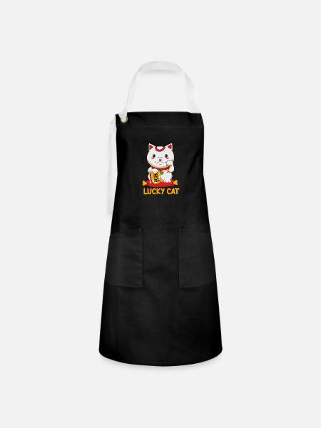 Maneki Neko Japan Glücksbringer - Kontrastschürze - Schwarz/Weiß