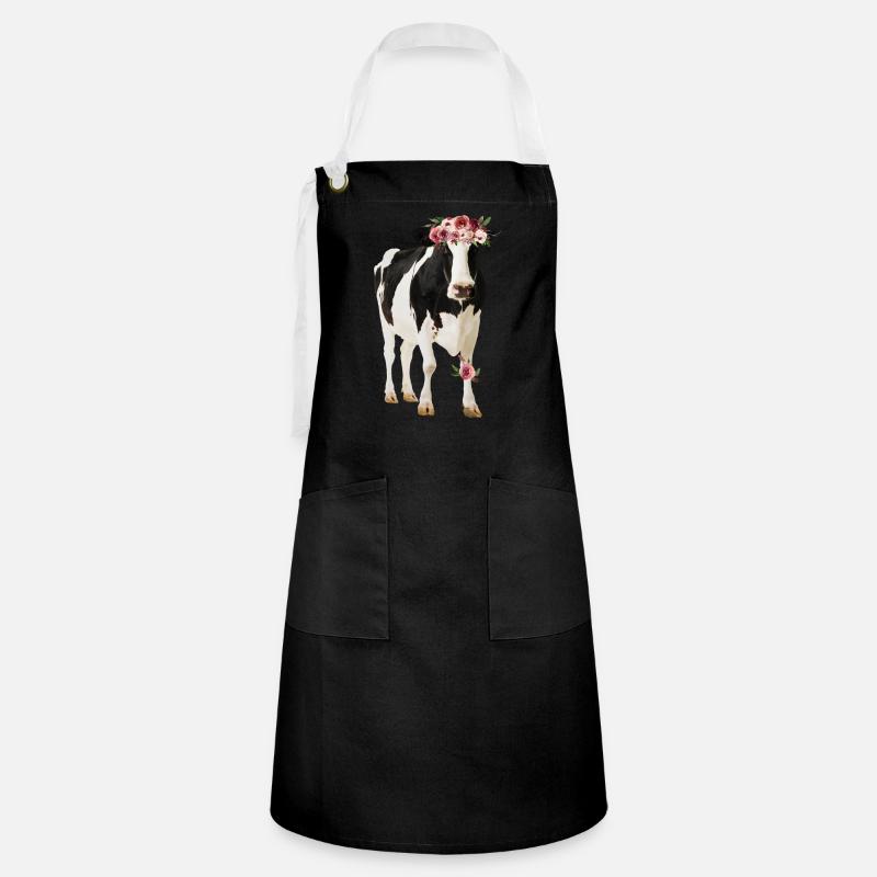 Vache Holstein avec des fleurs - Tablier contrasté - noir/blanc