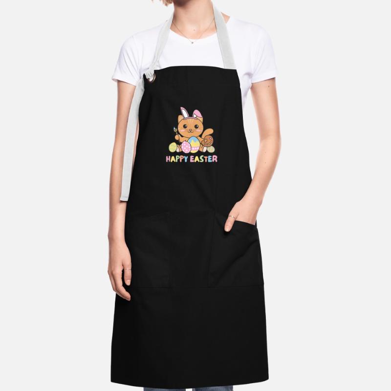 happy easter cute cat Easter with Easter eggs Artisan Apron