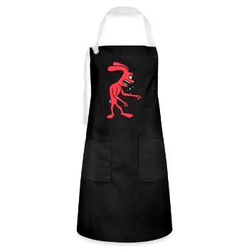 Hase Monster Böse gefräßig Halloween Sabber Spucke - Kontrastschürze - Schwarz/Weiß - Vorne - Zoe (177cm)
