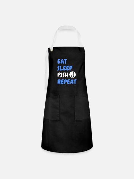 Eat, Sleep, Fish, Repeat - Kontrastschürze - Schwarz/Weiß