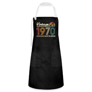 Né en 1970 51 anniversaire rétro - Tablier contrasté - noir/blanc - Devant - Zoe (177cm)