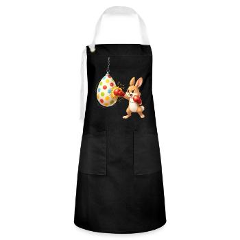 Boxender Osterhase mit Osterei-Boxsack - Kontrastschürze - Schwarz/Weiß - Vorne - Zoe (177cm)