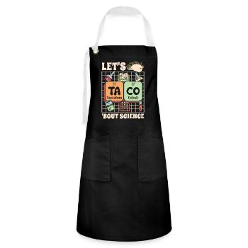 Professeur de chimie étudiant blague Let’s Taco Bout Science - Tablier contrasté - noir/blanc - Devant - Zoe (177cm)