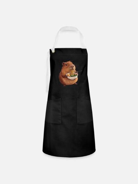 Capybara isst Ramen - Kontrastschürze - Schwarz/Weiß