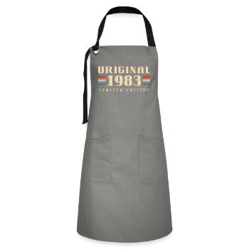 Geboren 1983 Jahrgang 40er Vintage Geburtstag - Kontrastschürze - Grau/Schwarz - Vorne - Zoe (177cm)