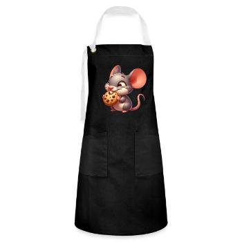 Cute cartoon mouse nibbling crispy cookie - Artisan Apron - black/white - Front - Zoe (177cm)