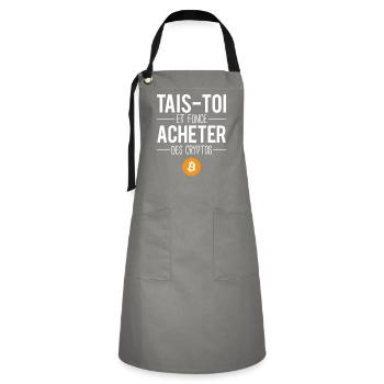 Acheter des cryptos humour bitcoin millionnaire - Tablier contrasté - gris/noir - Devant - Zoe (177cm)