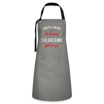 Alsacienne idée cadeau région Alsace Couple Humour - Tablier contrasté - gris/noir - Devant - Zoe (177cm)