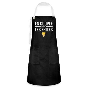 En couple avec les frites fast food humour - Tablier contrasté - noir/blanc - Devant - Zoe (177cm)