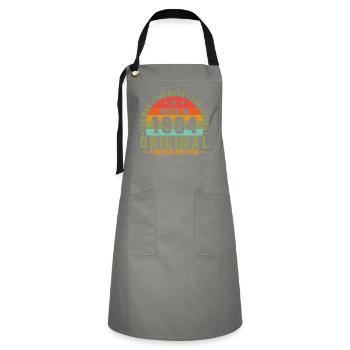 Vinatge 1984 Geburtstagsgeschenk - Kontrastschürze - Grau/Schwarz - Vorne - Zoe (177cm)