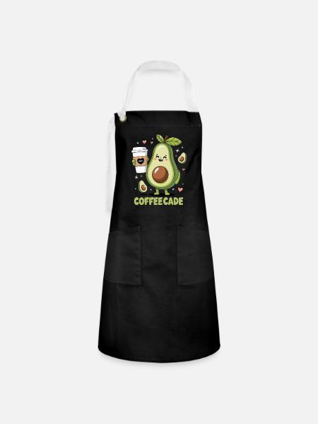 Cute Avocado Holding Coffee - Kontrastschürze - Schwarz/Weiß