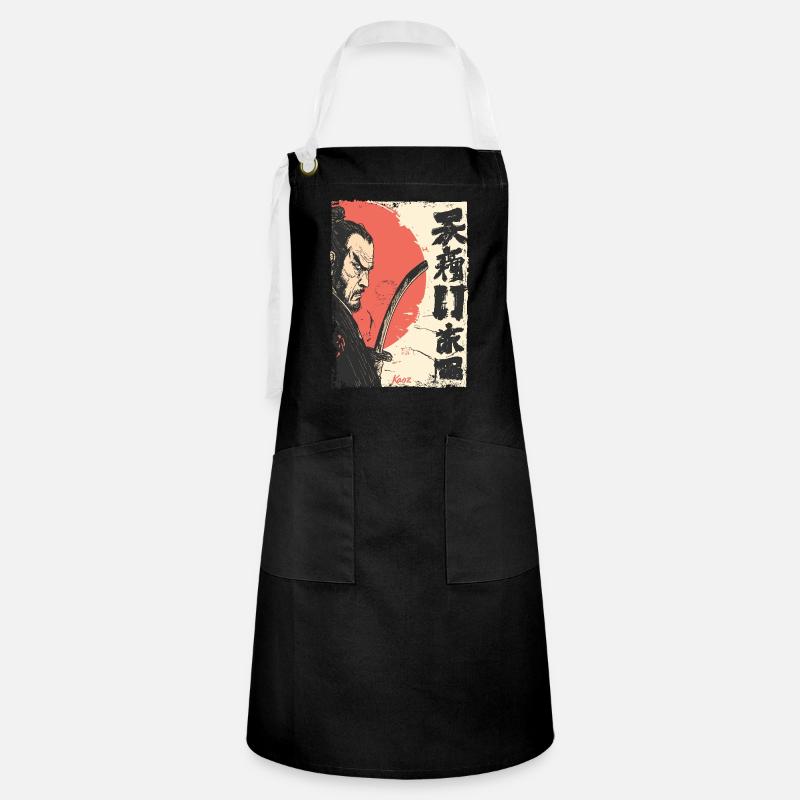 Japanese Red Sun Samurai - Artisan Apron - black/white